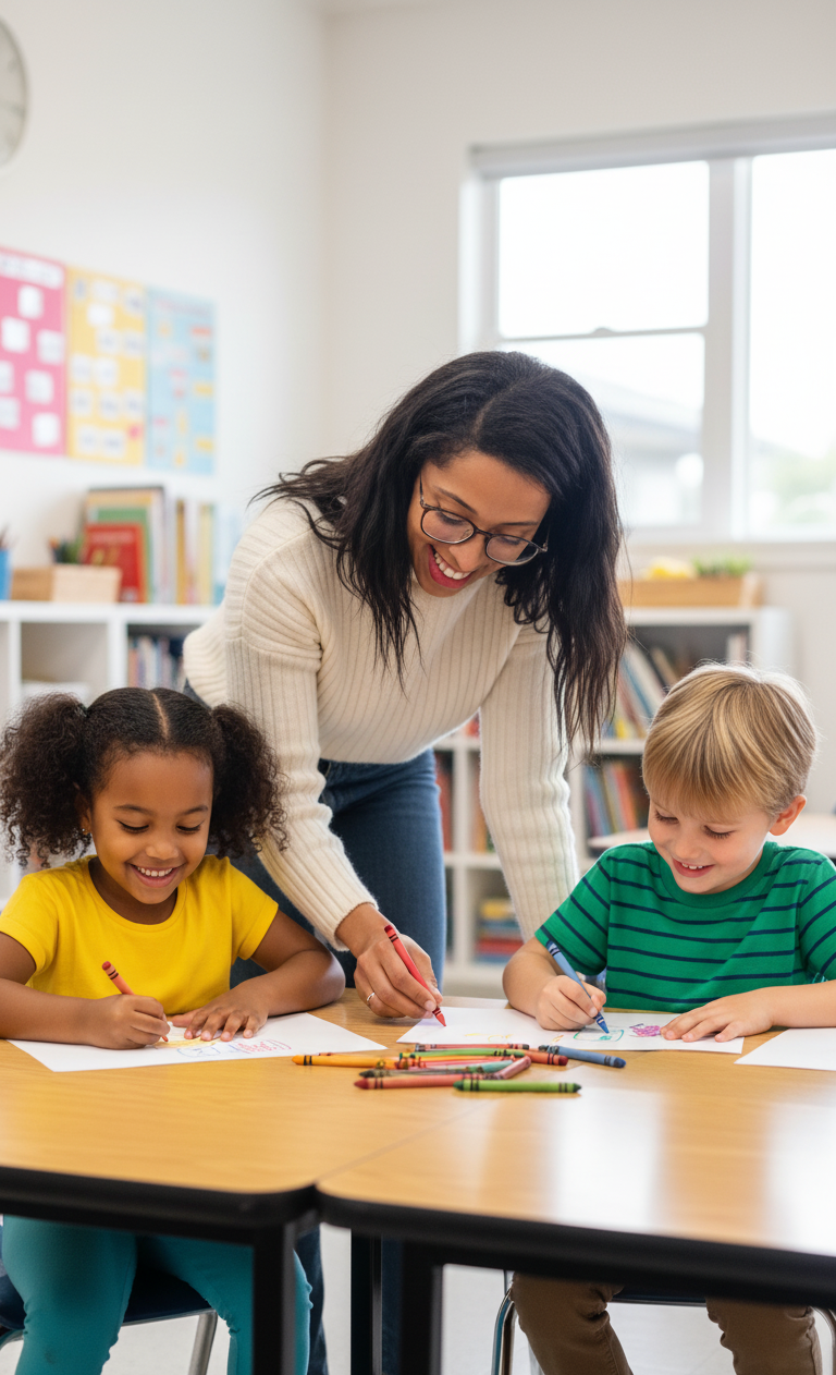 Children happily playing with educational toys in a bright room